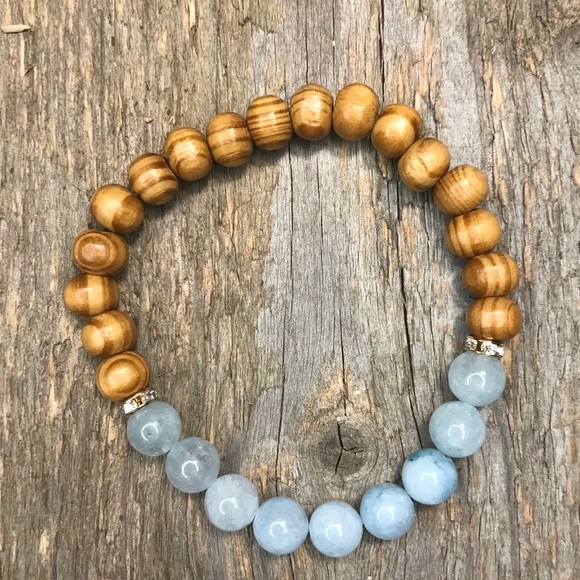 Natural Stone + Wood Bead Bracelet - Picture 2 of 2